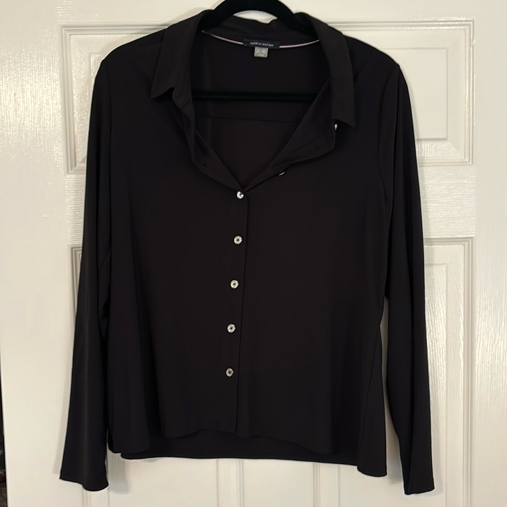 Black Flowy Long-Sleeve Button-Down
